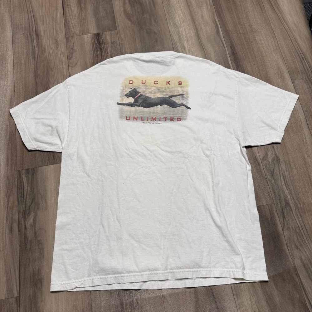 Ducks Unlimited Big Air Black Lab Dog Graphic T-Shirt White 2XL Mark Arwater